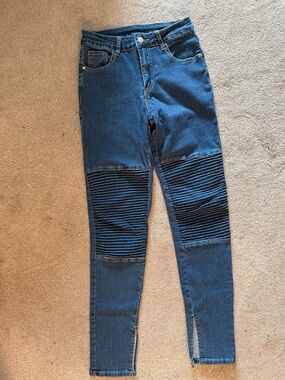 Women’s Moto Ribbed Knee Dark Blue Denim Jeans